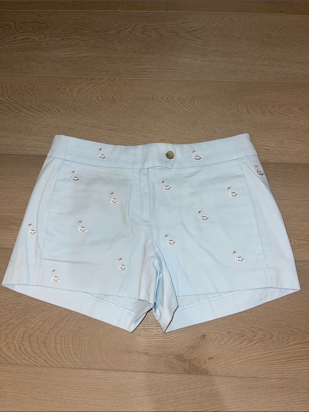 J. Crew Light Blue Embroidered Swan Shorts